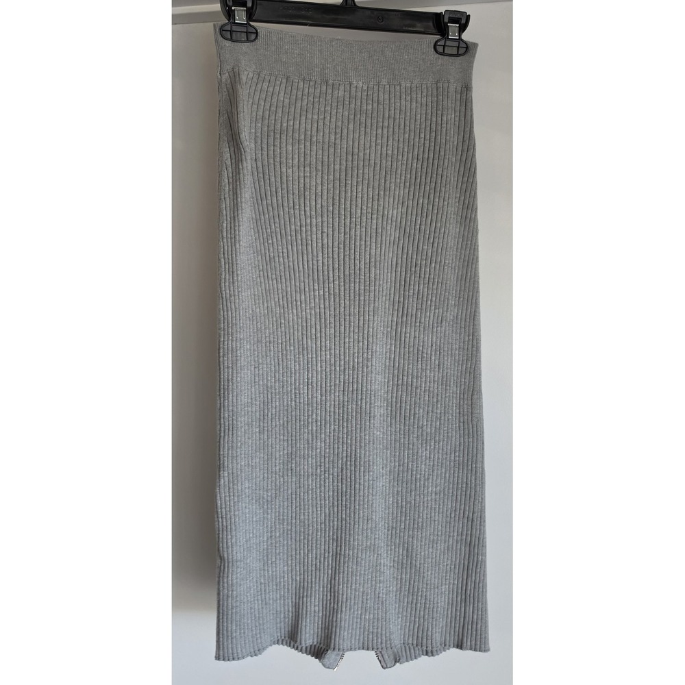 Daily Practice Gray Ribbed Skirt XS Midi Cotton Minimalist Zipper Pencil